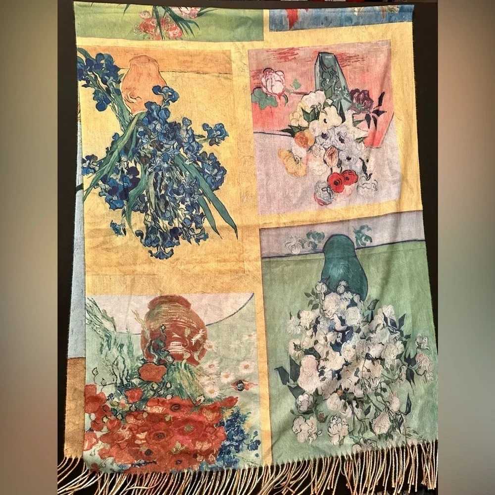 Van Gogh Sunflowers Double Sided Fringe Scarf